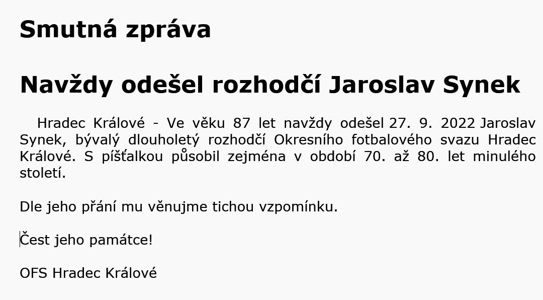 Oznámení OFS Hradec Králové